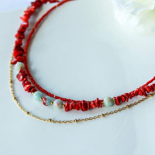 Coral Bloom Layering – Schmuckset mit Korallensplittern