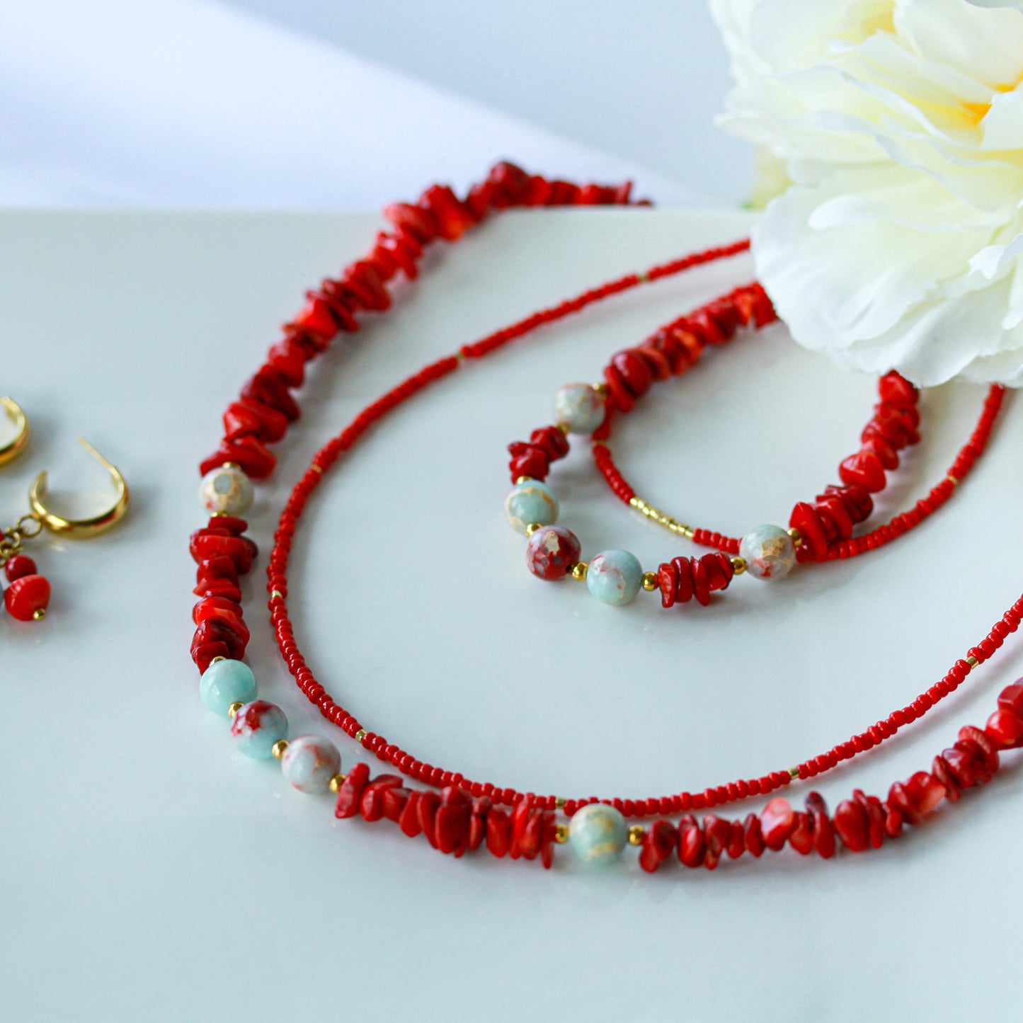 Coral Bloom Layering – Schmuckset mit Korallensplittern