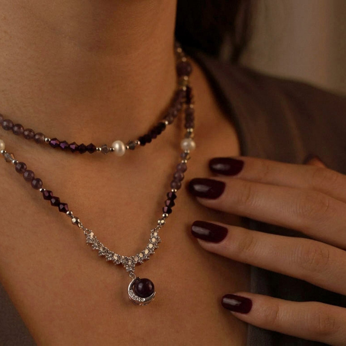 Amethyst Crystal Veil – Schmuckset mit Amethyst und Kristallperlen