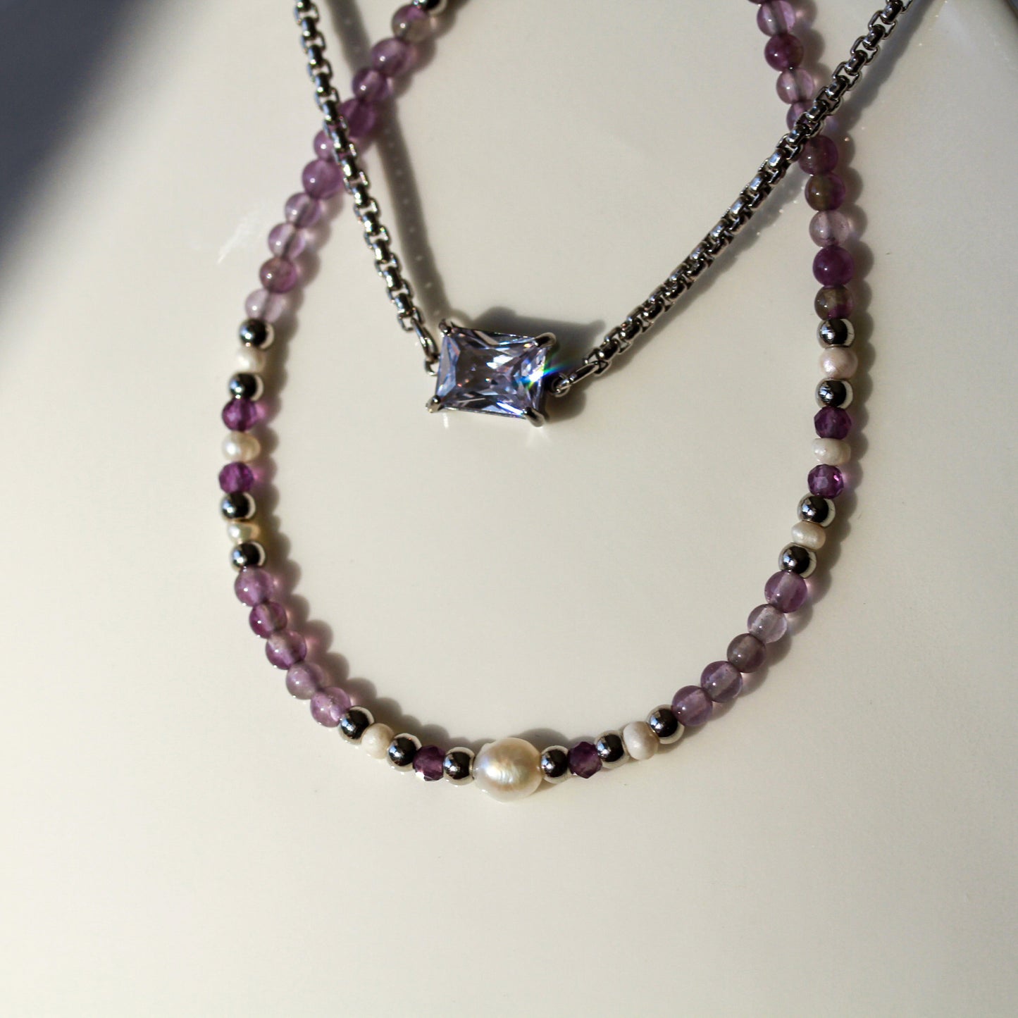 Amethyst Crystal Veil – Schmuckset mit Amethyst und Kristallperlen