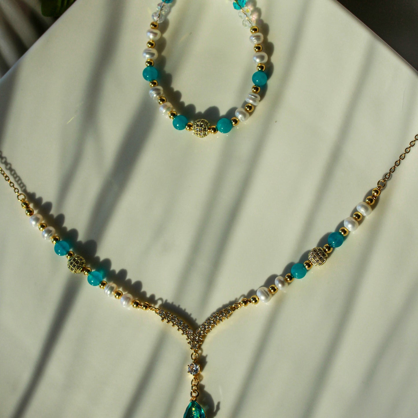 Amazonite Pearl Duo – Schmuckset mit Amazonit und Kristall