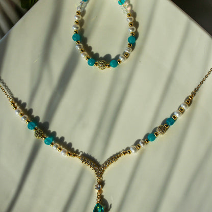 Amazonite Pearl Duo – Schmuckset mit Amazonit und Kristall