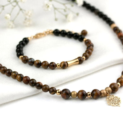 Tiger Eye Shadow  – Schmuckset mit Tigerauge und schwarzen Perlen