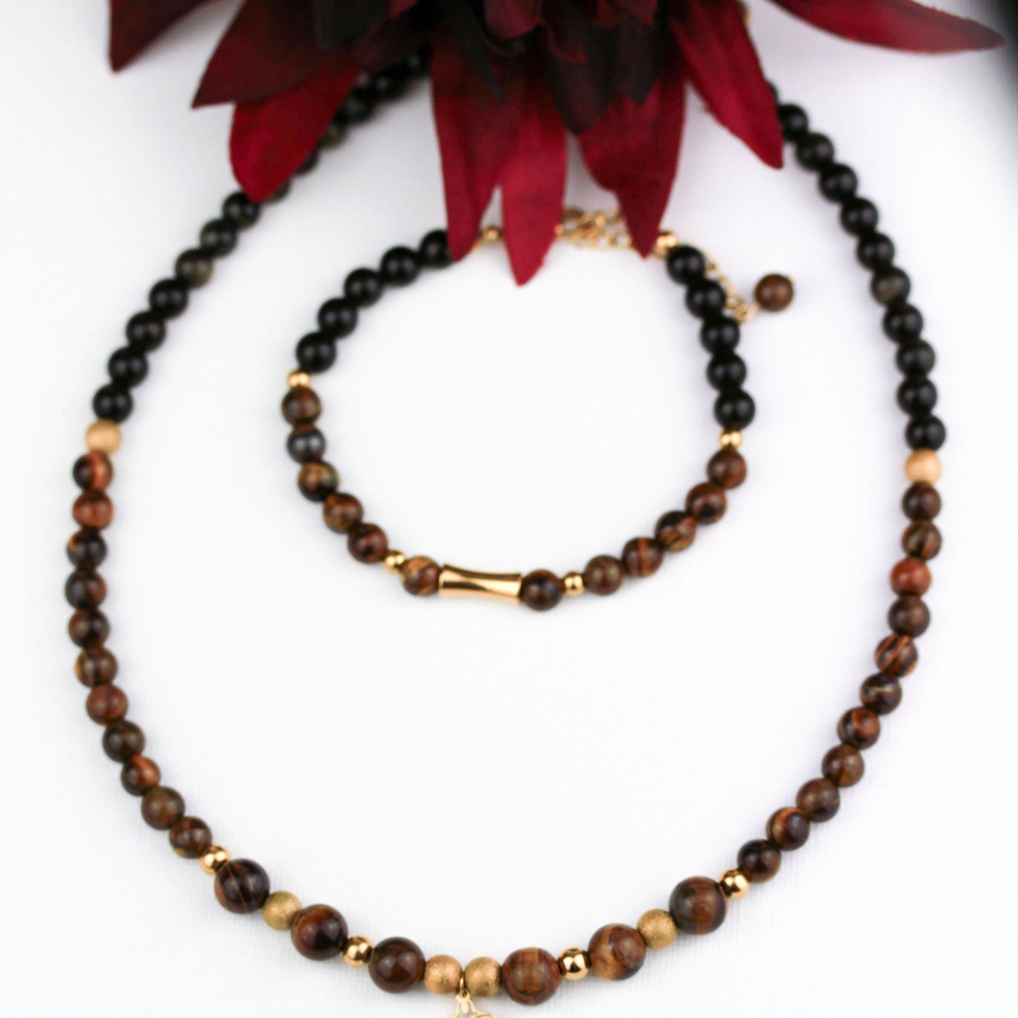 Tiger Eye Shadow  – Schmuckset mit Tigerauge und schwarzen Perlen
