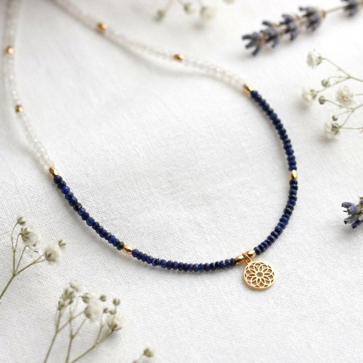 Moonstone Lapis – Choker Halskette mit Lapis und Mondstein