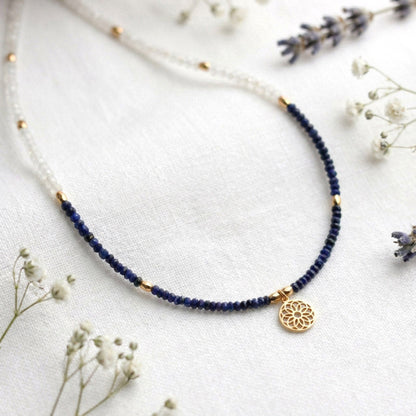 Moonstone Lapis – Choker Halskette mit Lapis und Mondstein