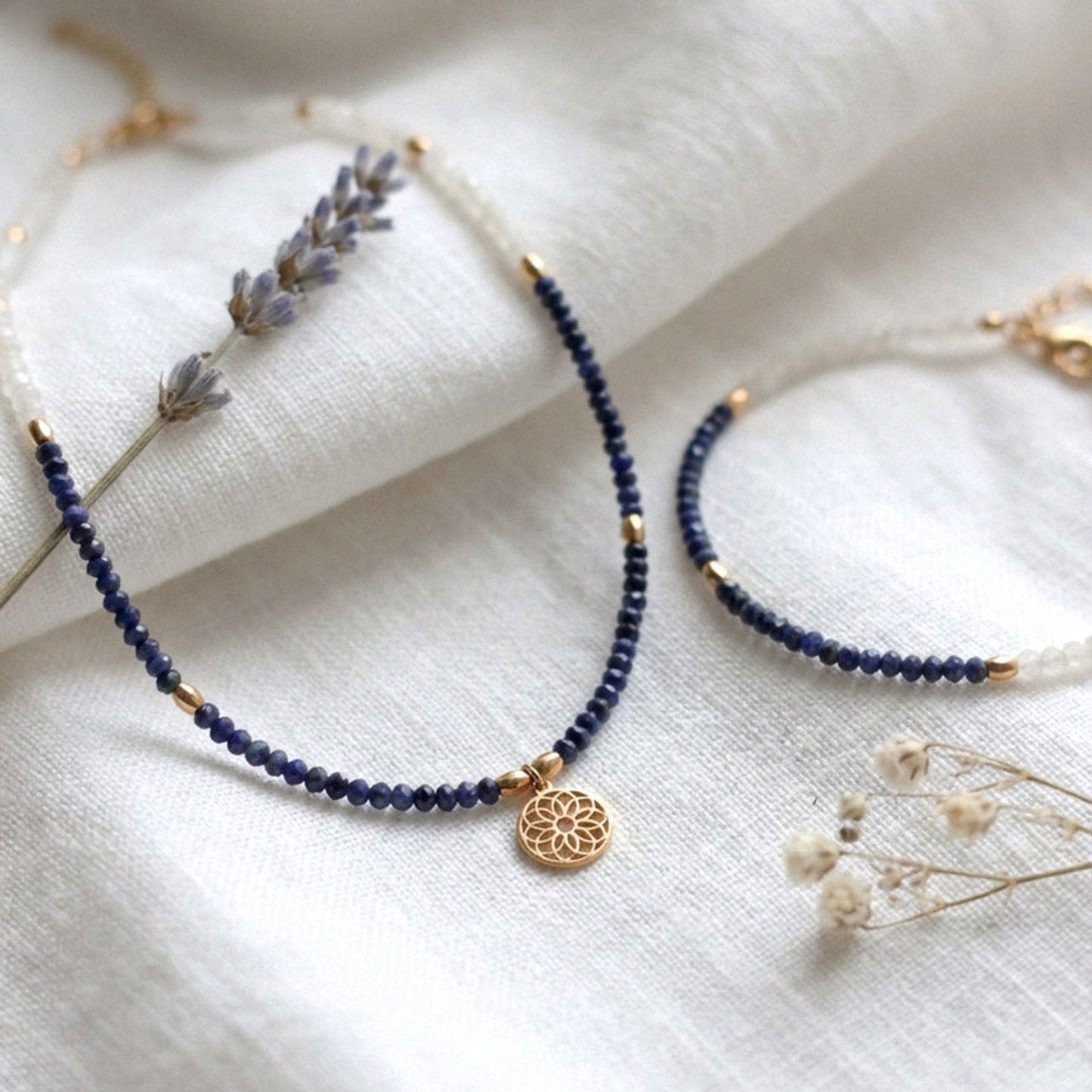 Moonstone Lapis – Choker Halskette mit Lapis und Mondstein