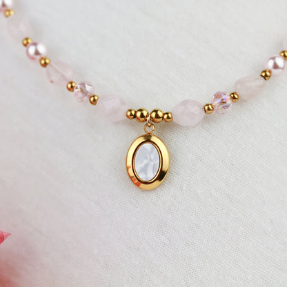 Rosé Quartz – Rosenquarz-Halskette mit Goldakzent
