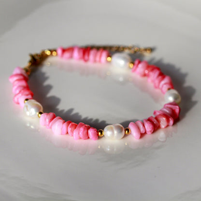 Rose Blue Pearl – Natursteinarmband mit Perlenakzenten