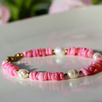 Rose Blue Pearl – Natursteinarmband mit Perlenakzenten