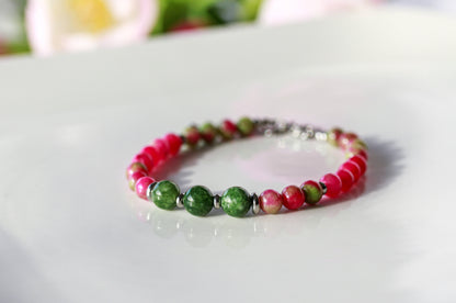 Watermelon Pop – Buntes Natursteinarmband in Pink und Grün