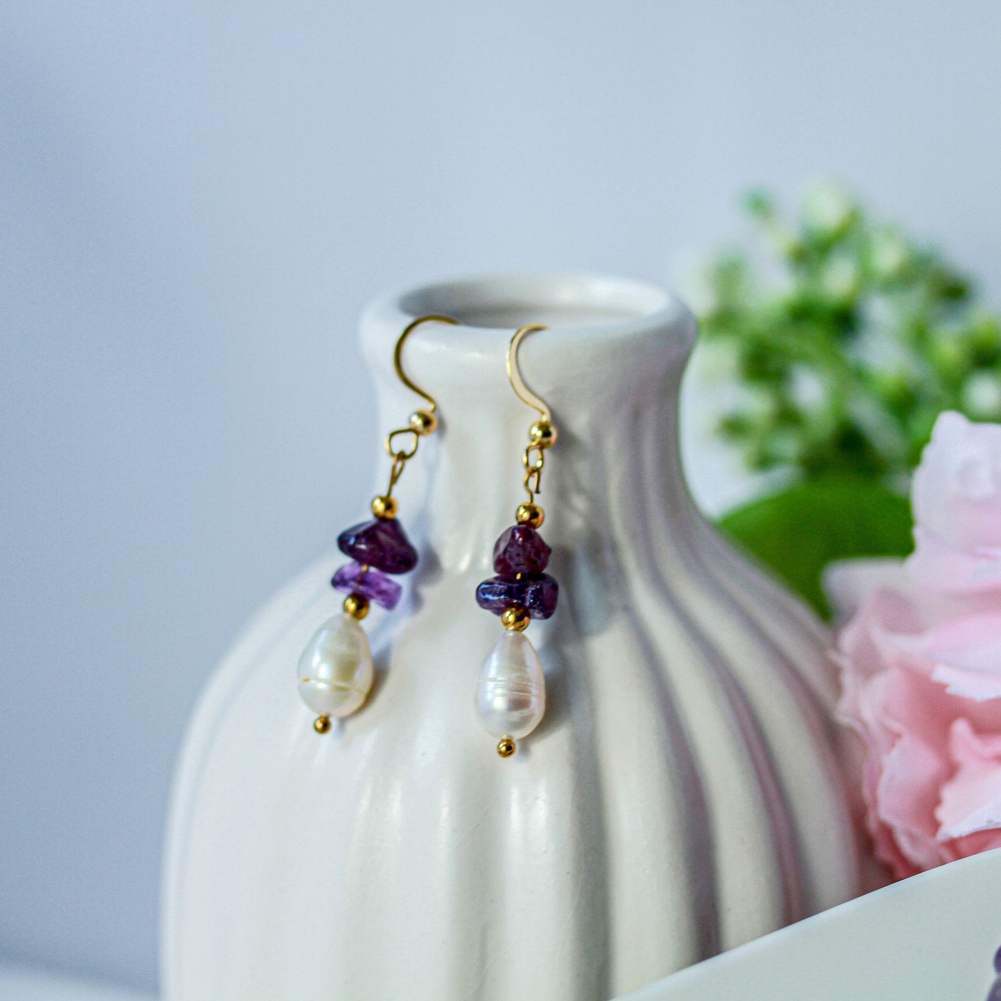 Amethyst Veil – Schmuckset mit Halskette, Armband & Ohrringen