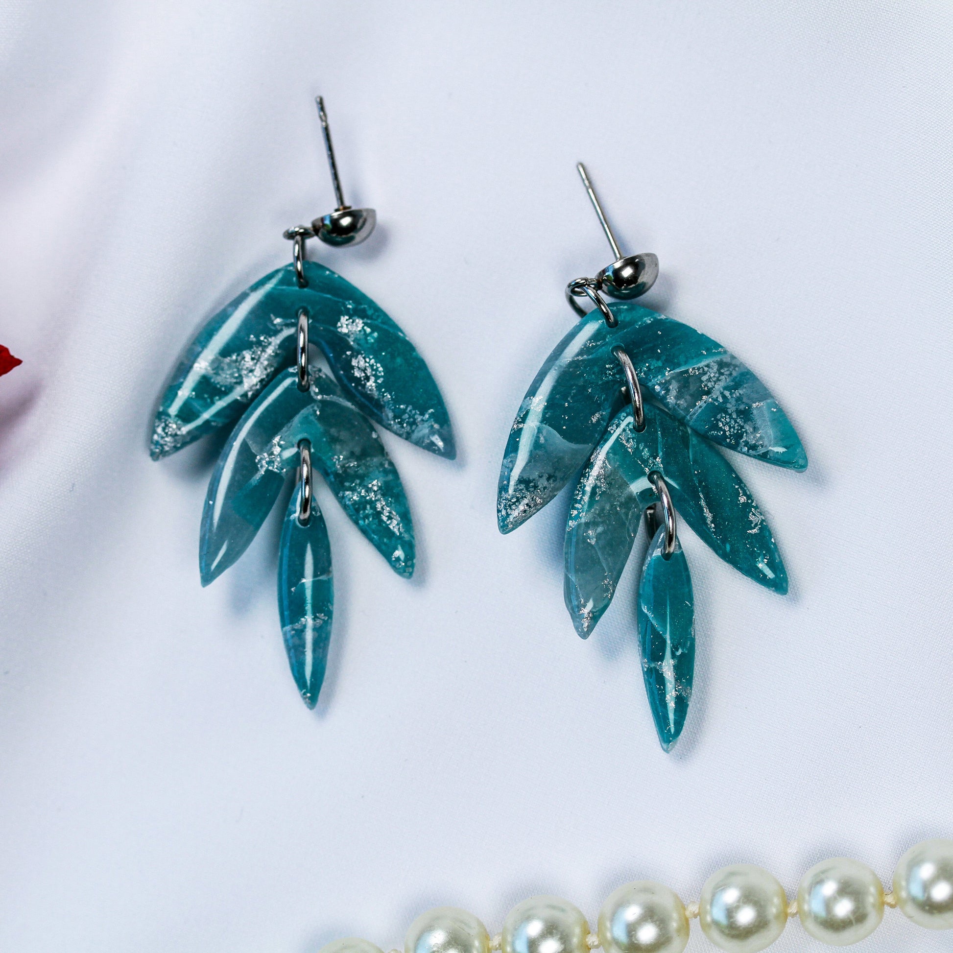 Emerald Silver Marble – Ohrringe