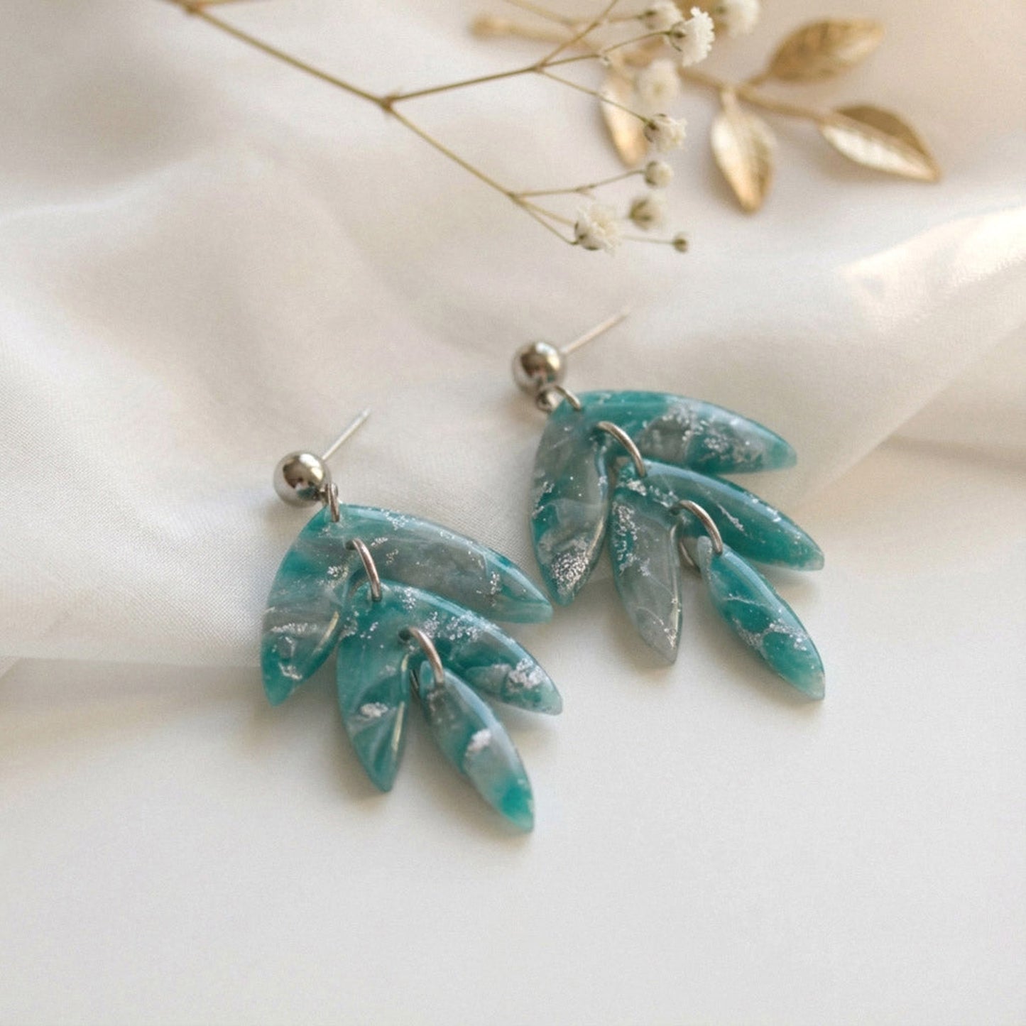 Emerald Silver Marble – Ohrringe