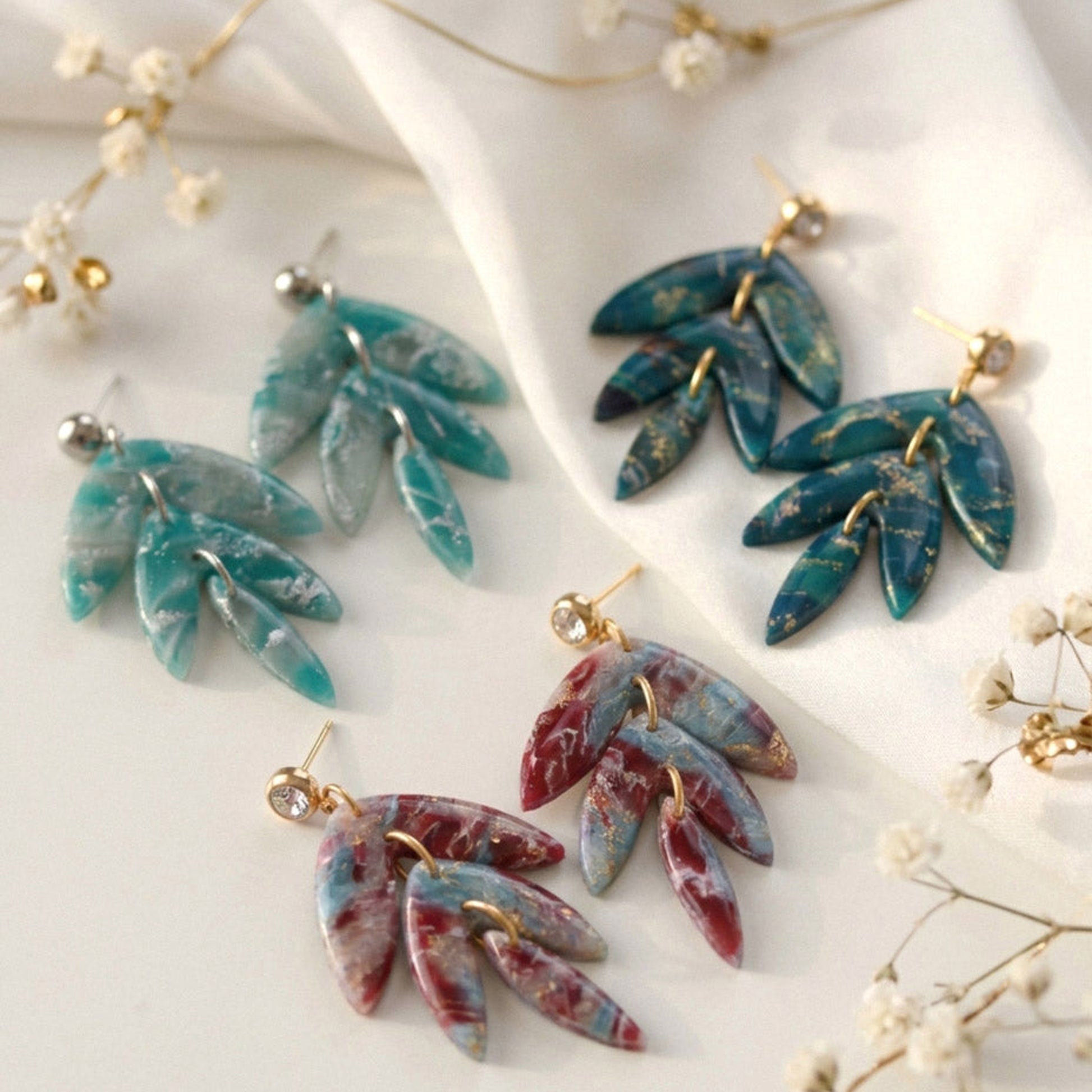 Emerald Silver Marble – Ohrringe