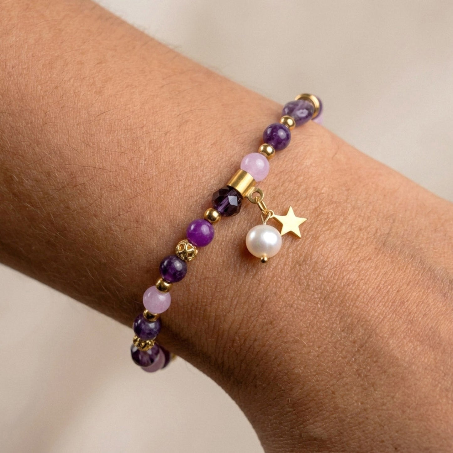 Violet Moon – Amethyst- & Rosenquarz-Armband
