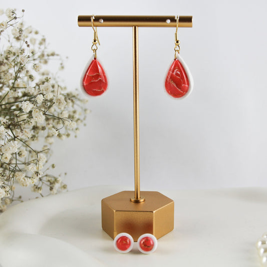 Red White Marble Drop – Ohrringe