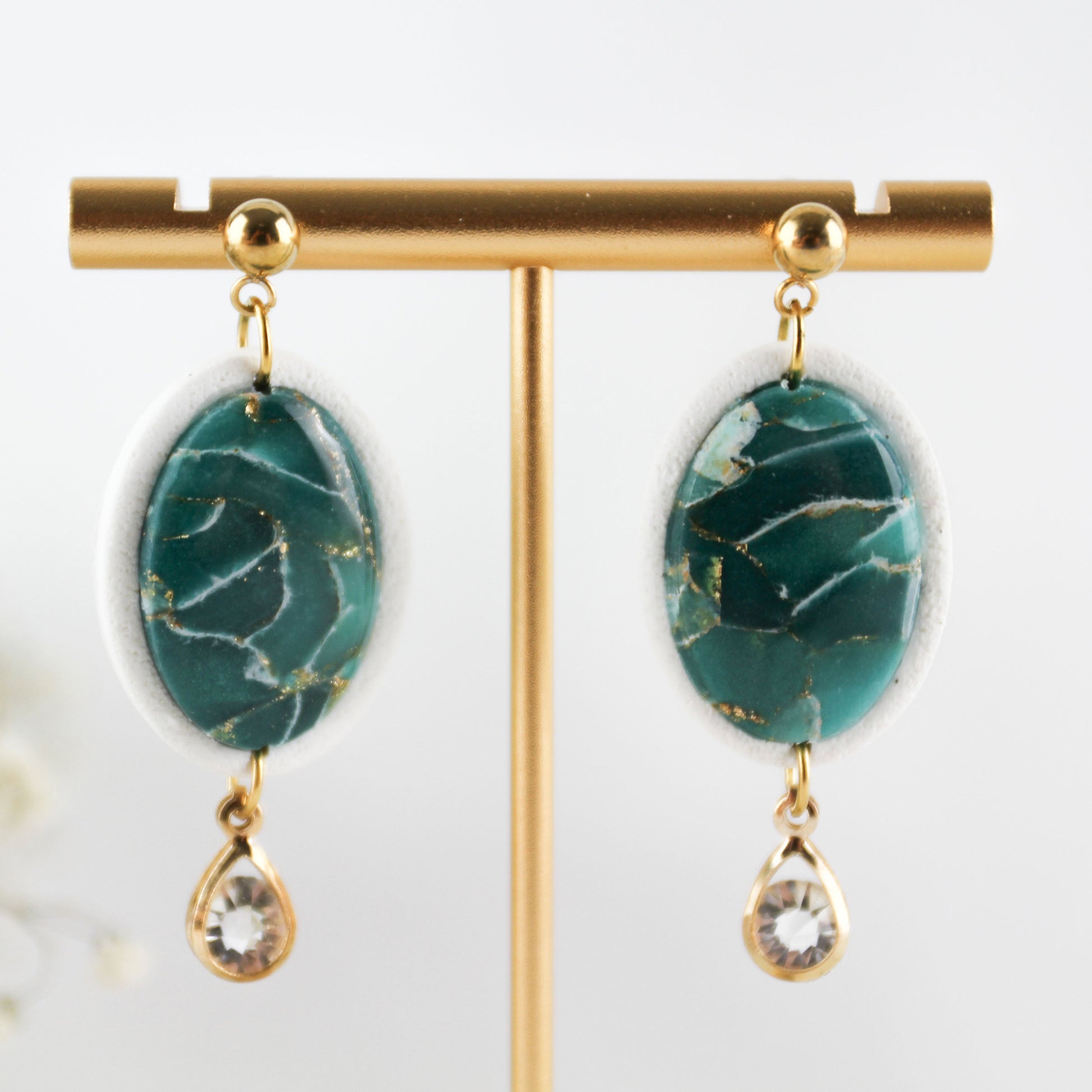 Green White Marble Sparkle – Ohrringe