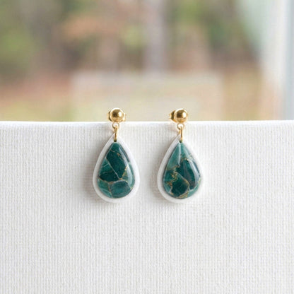 Green White Marble Drop – Ohrringe