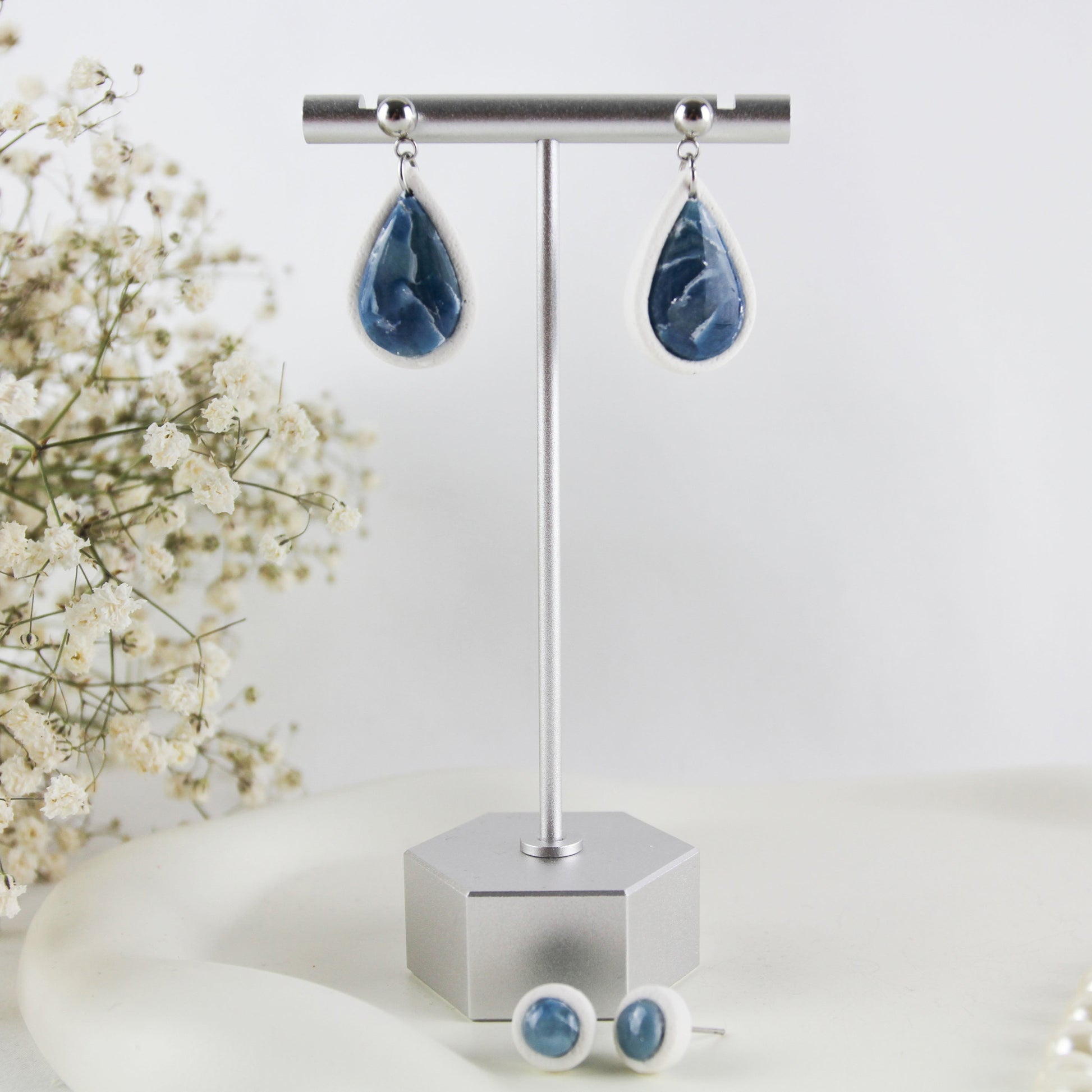 Blue White Marble Drop – Ohrringe