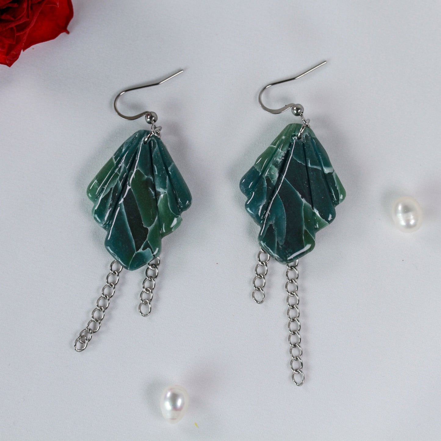 Green Marble Chain – Ohrringe