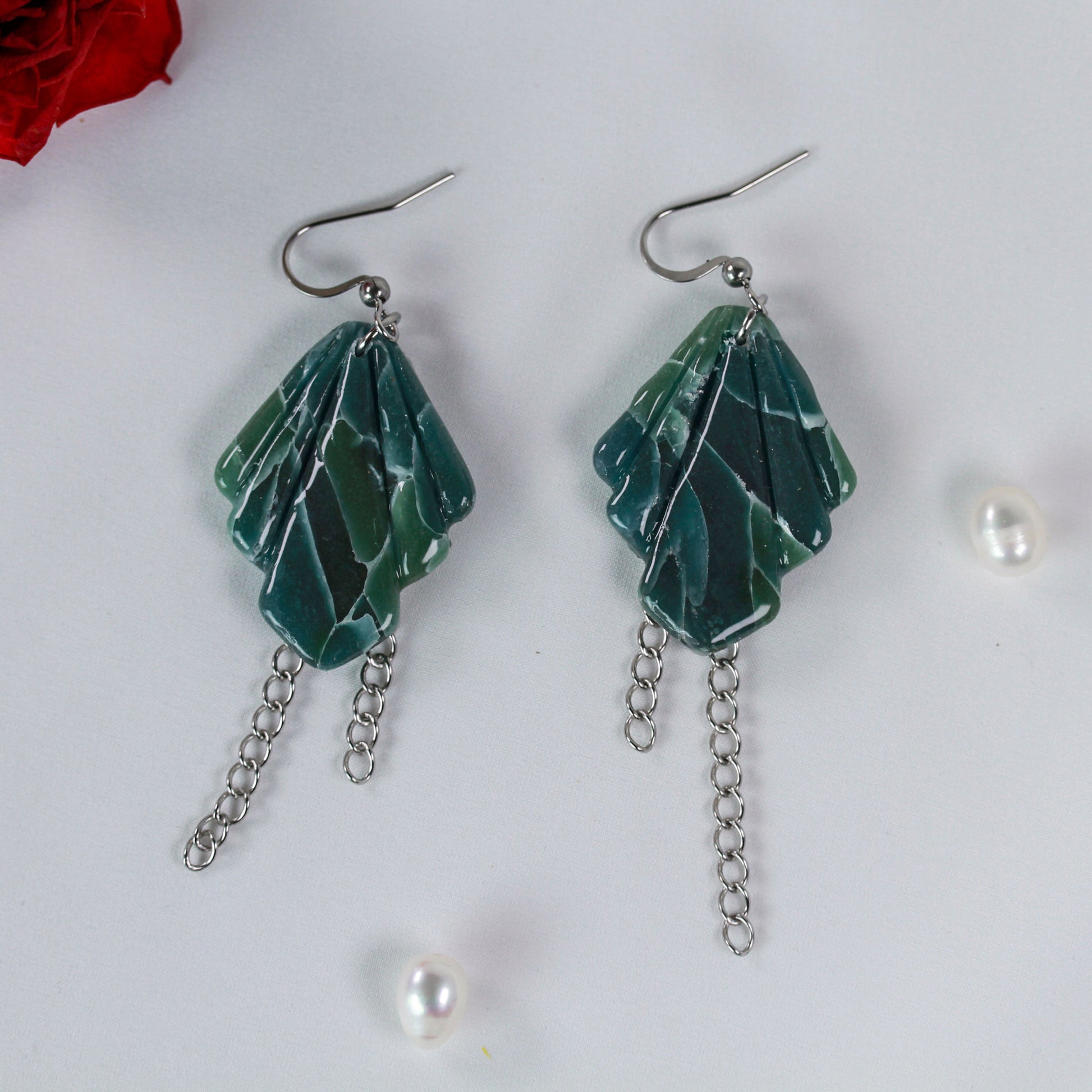 Green Marble Chain – Ohrringe