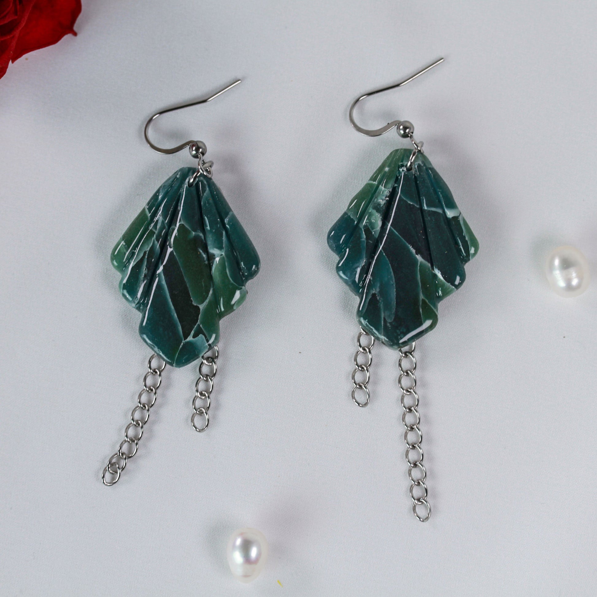 Green Marble Chain – Ohrringe