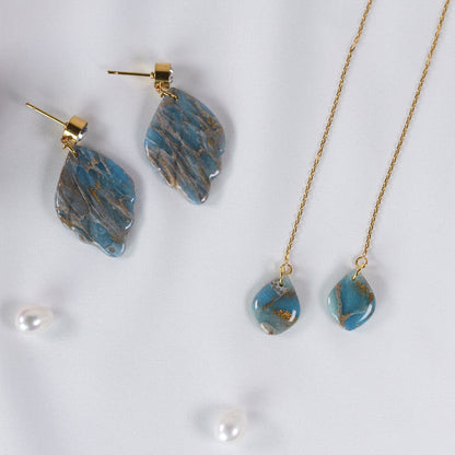 Blue Grey Marble Leaf – Ohrringe