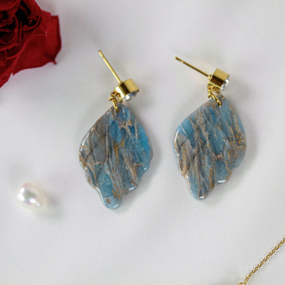 Blue Grey Marble Leaf – Ohrringe
