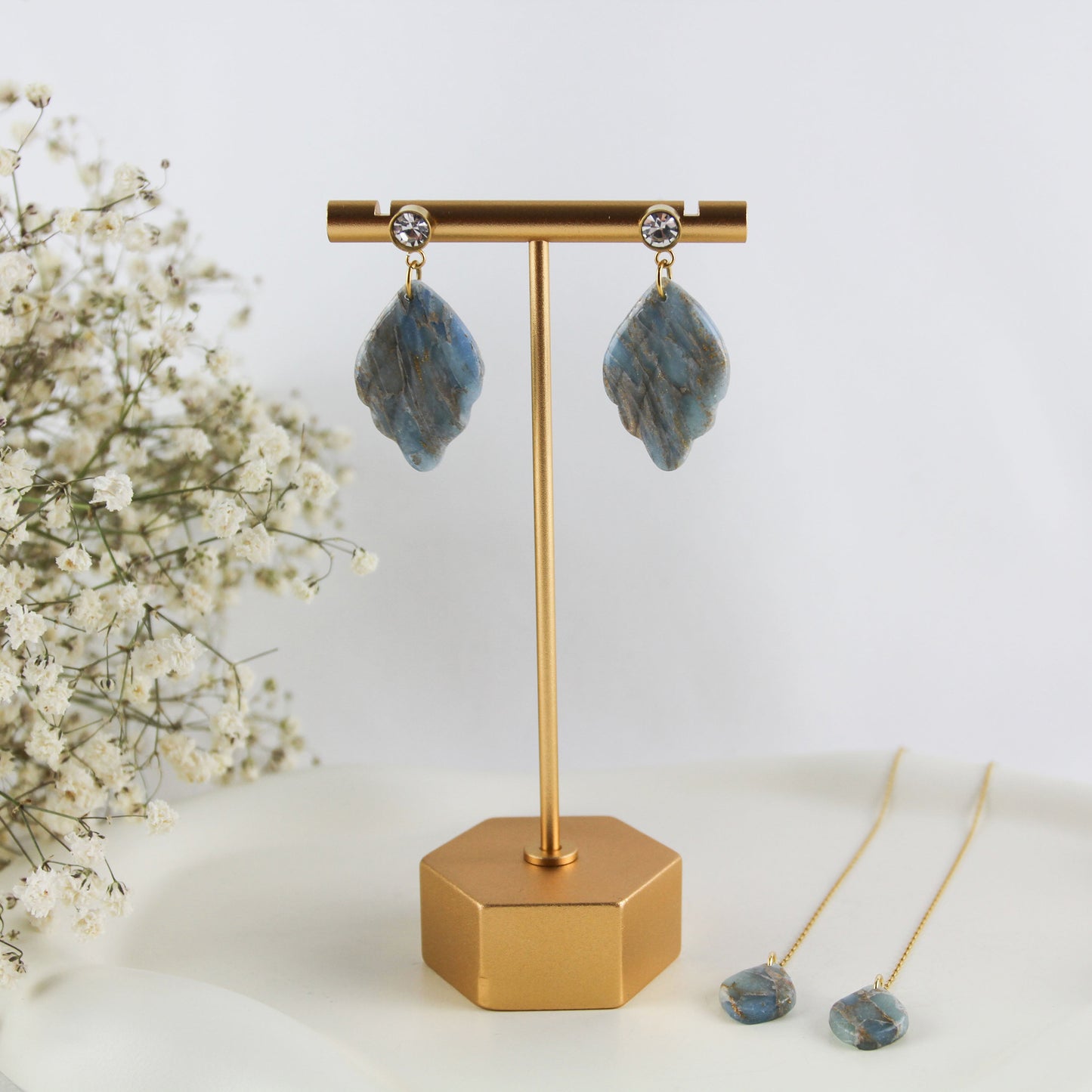 Blue Grey Marble Leaf – Ohrringe