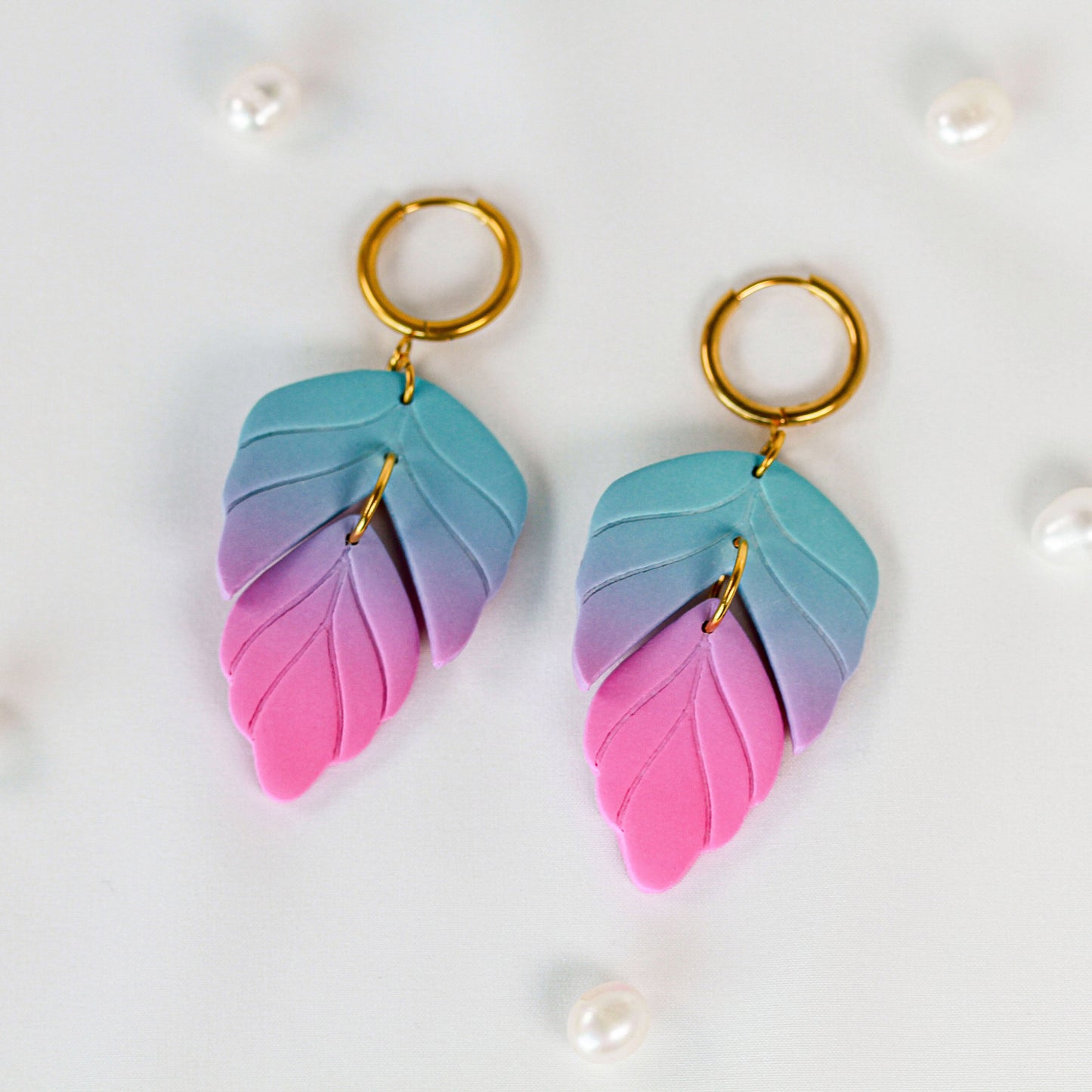 Pink Blue Gradient Leaf – Ohrringe