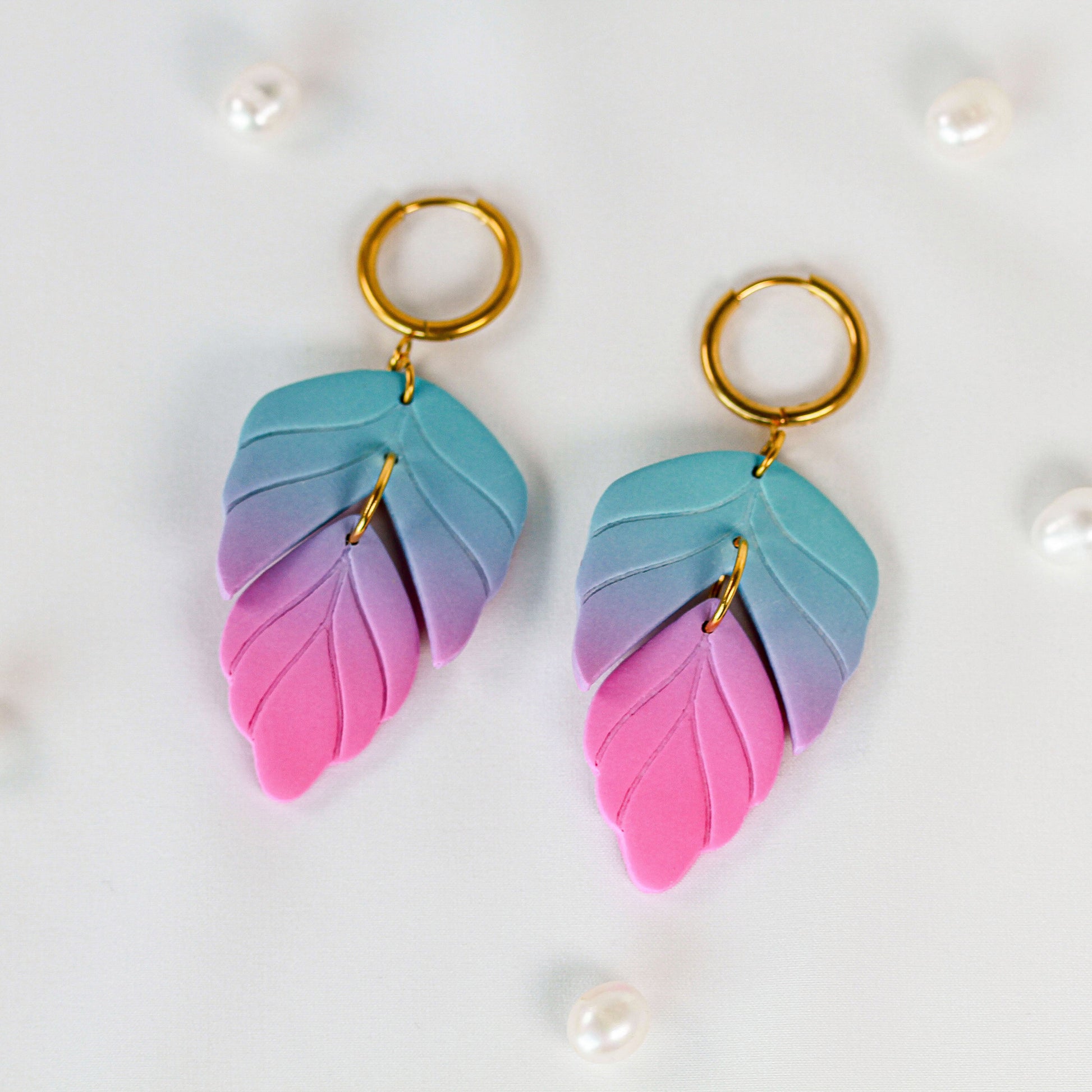 Pink Blue Gradient Leaf – Ohrringe