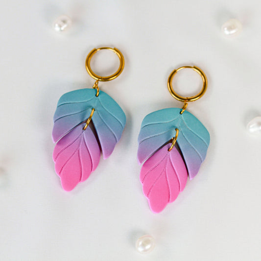 Pink Blue Gradient Leaf – Ohrringe