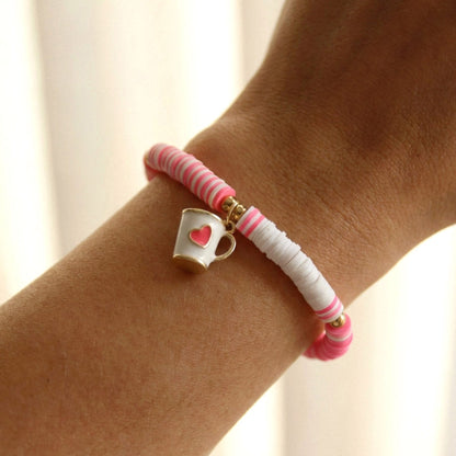 Café Amour – Katsuki-Armband in Rosa-Weiß mit Herz-Tasse