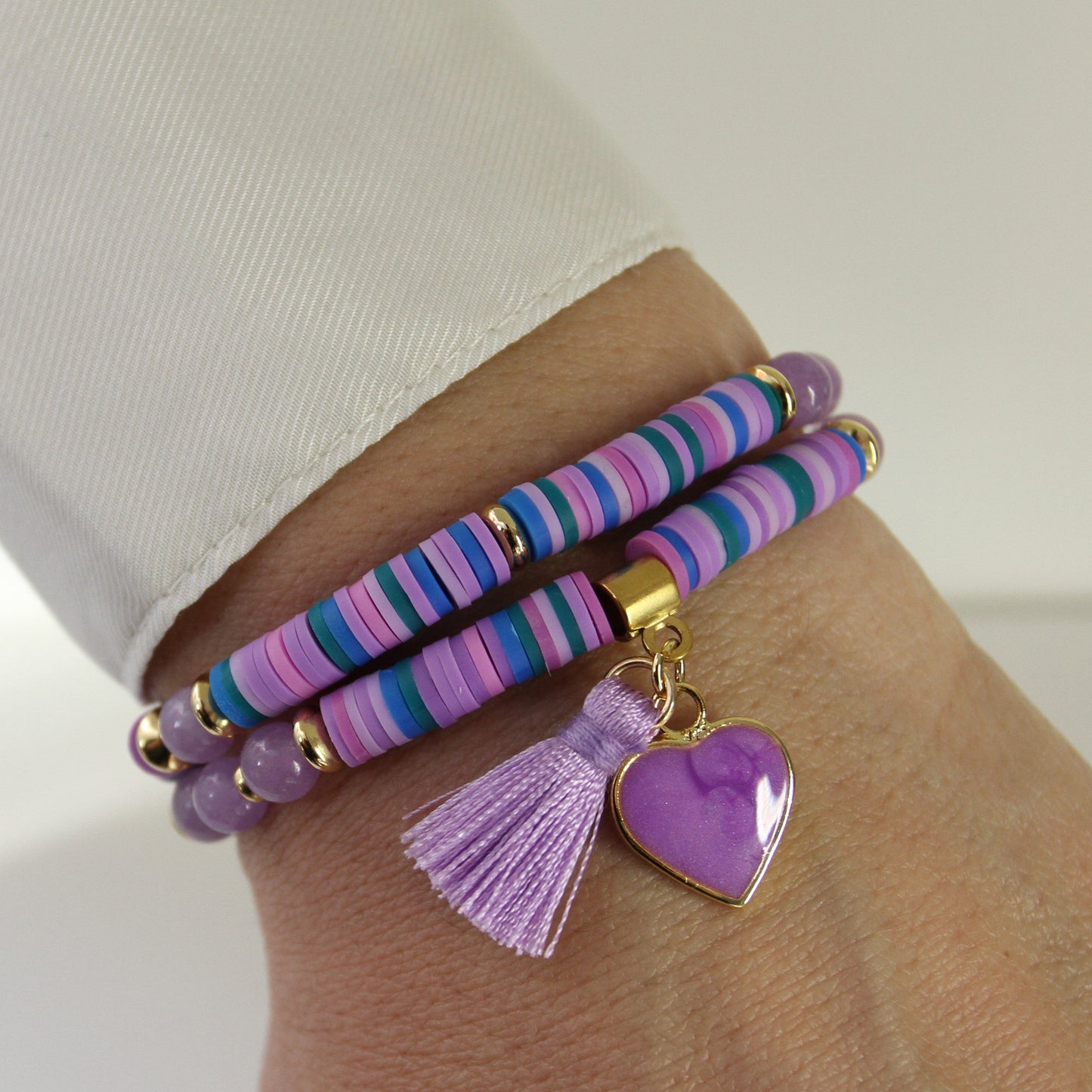 Purple Galaxy – Lila Katsuki-Wickelarmband mit Natursteinperlen