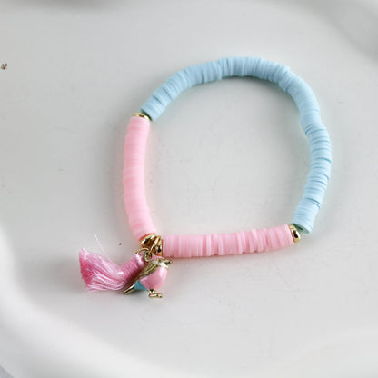 Pastel Dream Bird – Katsuki-Armband in Rosa und Mint mit Vogel-Anhänger