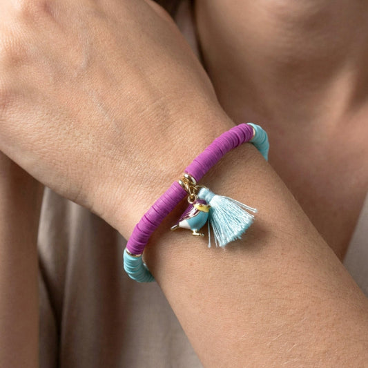 Tropical Bird – Buntes Katsuki-Armband mit Vogel-Anhänger