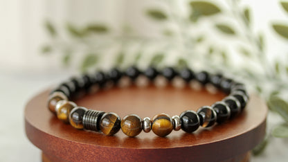Noctis Forge – XL Herrenarmband aus Tigerauge und Onyx