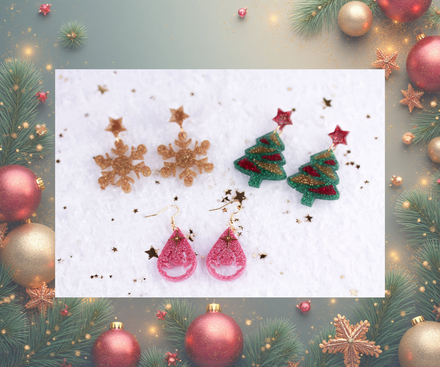 Weihnachtliche Harz Ohrringe – Handgefertigte Statement Ohrringe
