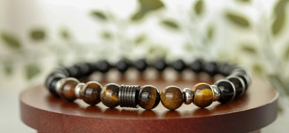 Noctis Forge – XL Herrenarmband aus Tigerauge und Onyx