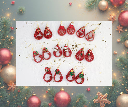 Rote Weihnachts Ohrringe mit Anhänger – Handgefertigte Harzschmuck