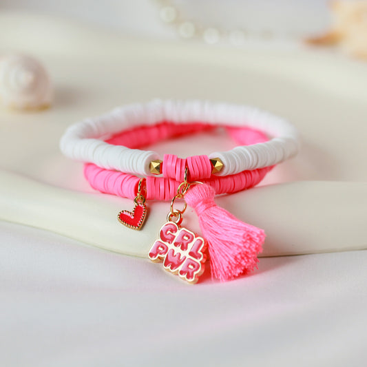 Girl Power – Katsuki 2er-Armbandset in Weiß und Neon-Pink