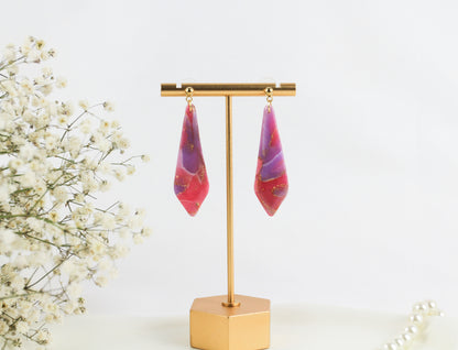 Pink & Lila Gold-Details – Handgefertigte Polymer Clay Statement Ohrringe