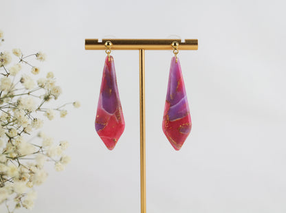 Pink & Lila Gold-Details – Handgefertigte Polymer Clay Statement Ohrringe