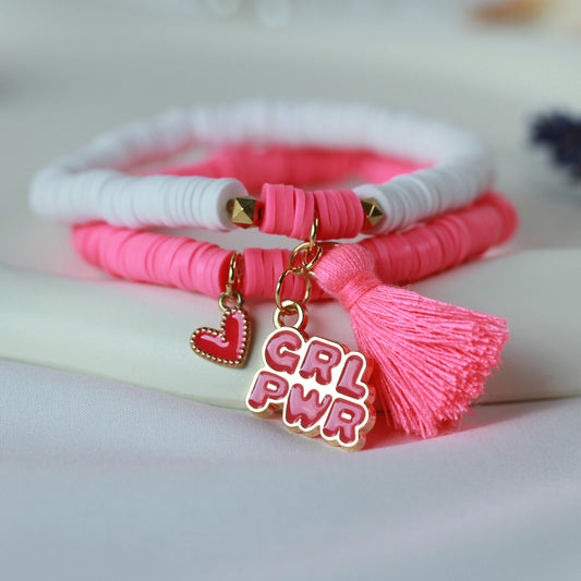 Girl Power – Katsuki 2er-Armbandset in Weiß und Neon-Pink