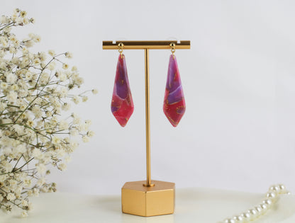Pink & Lila Gold-Details – Handgefertigte Polymer Clay Statement Ohrringe