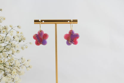 Pink & Lila Gold-Details – Handgefertigte Polymer Clay Statement Ohrringe