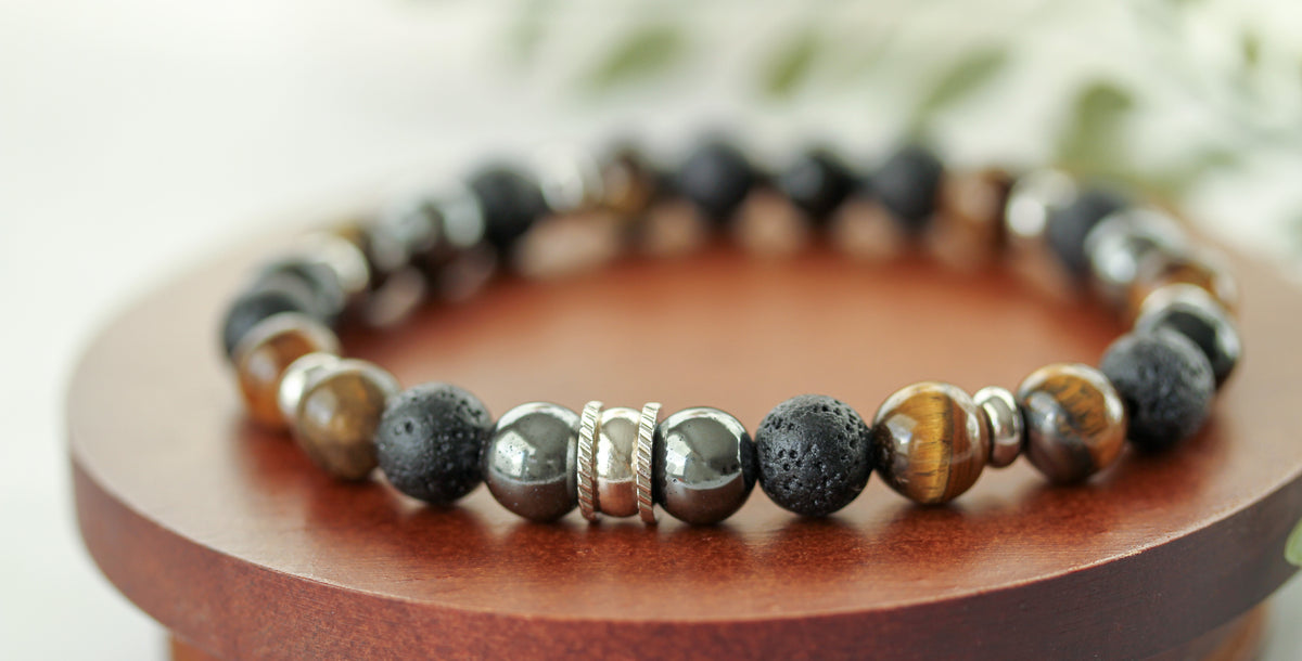Dark Horizon – Herrenarmband mit Tigerauge, Hämatit und Lava