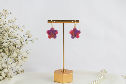 Pink & Lila Gold-Details – Handgefertigte Polymer Clay Statement Ohrringe
