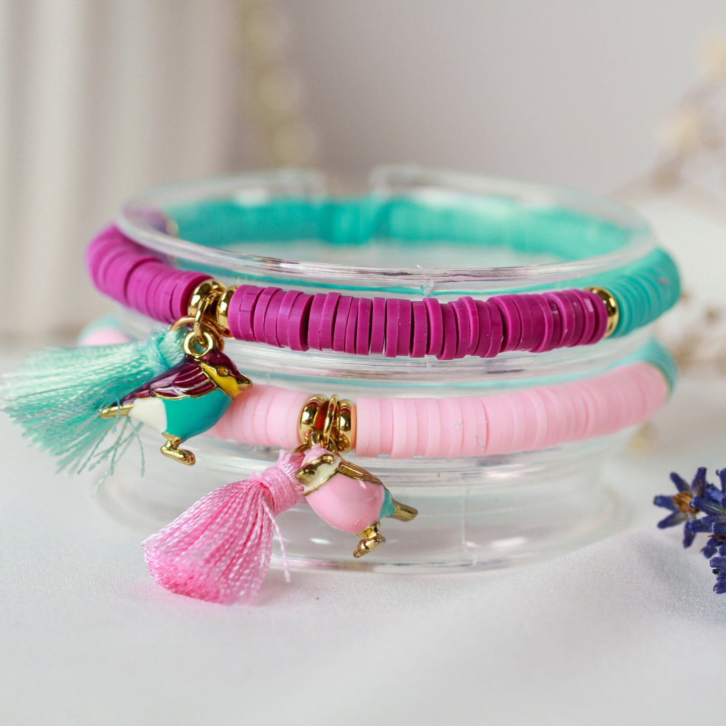Tropical Bird – Buntes Katsuki-Armband mit Vogel-Anhänger